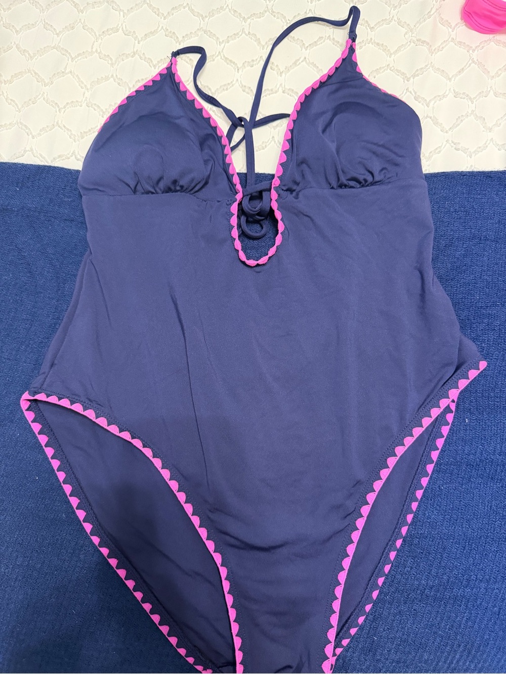 Women’s Navy One-Piece Swimsuit with Pink Trim